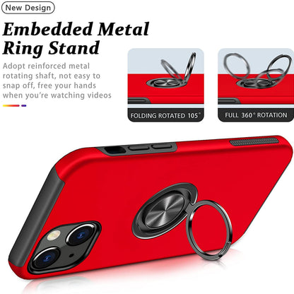 For Apple iPhone 14 /Plus Pro Max Hybrid Military Grade with Flat Metal Ring Stand 360° Rotation Kickstand Hard PC Back  Phone Case Cover