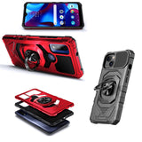 For Cricket Icon 4 Armor Hybrid Stand Ring Hard TPU Rugged Protective [Military-Grade] Magnetic Car Ring Holder Red