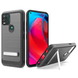 For Motorola Moto G Stylus 2021 5G Version Slim Brushed Hybrid Shock-Absorption Armor Edged Carbon Fiber with Metal Kickstand Rugged Texture  Phone Case Cover