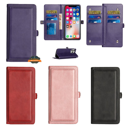 For Apple iPhone 14 (6.1") Luxury 9 ID Cash Credit Card Slots Holder Carrying Pouch Folio Flip PU Leather Lanyard Kickstand  Phone Case Cover