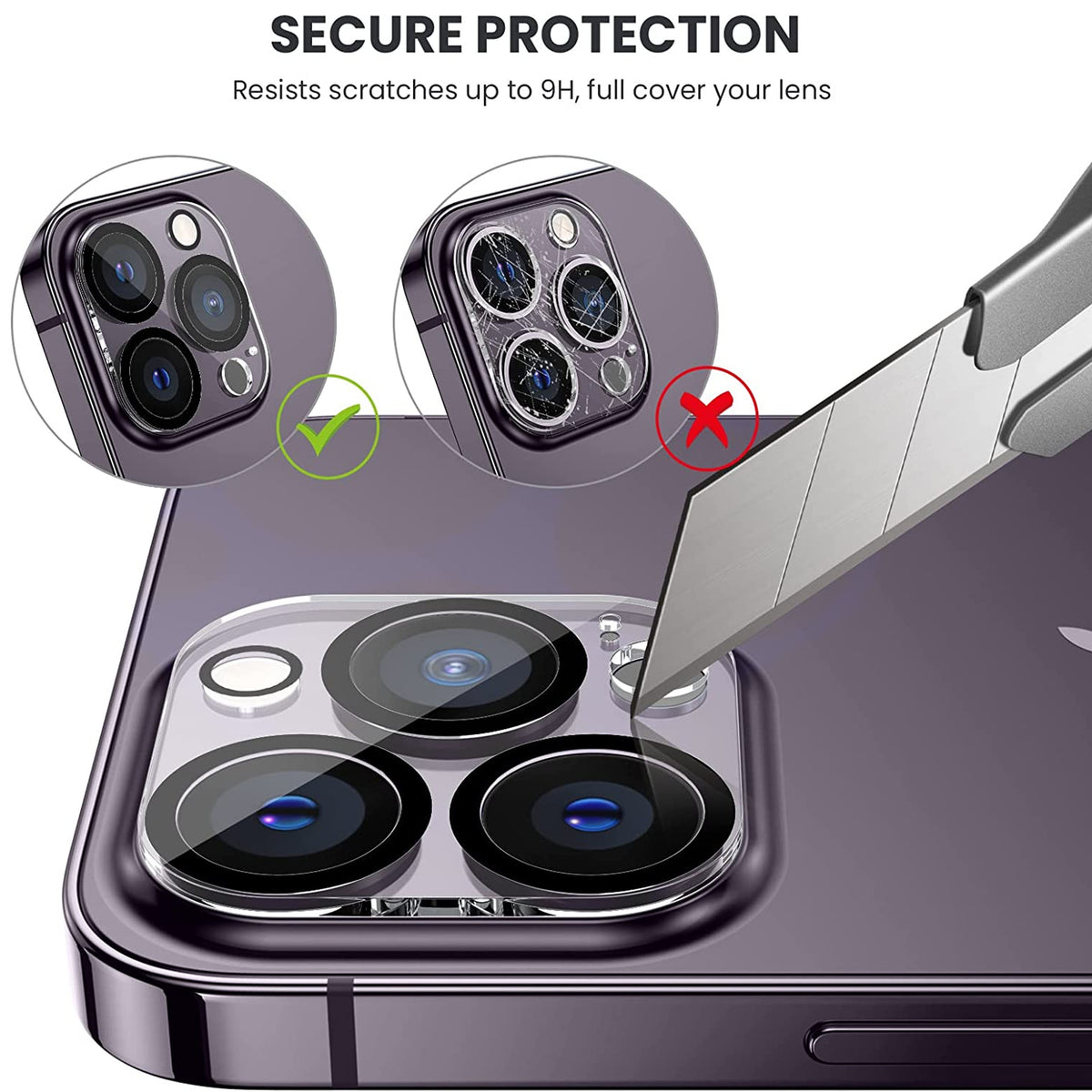 For Apple iPhone 13 Pro (6.1") Tempered Glass Camera Lens Protector Ultra HD, 9H Hardness, Scratch Resistant Back Camera Protection Clear Screen Protector