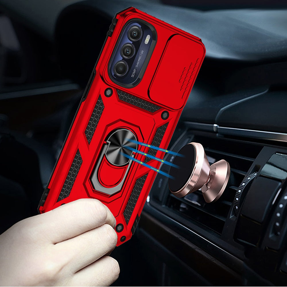 For Apple iPhone SE 3 (2022) SE/8/7 Case with Stand, Camera Lens Protection & 360° Rotate Ring, Shockproof, Soft Bumper Red Phone Case Cover