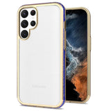 For Samsung Galaxy S22 Ultra Electroplated Gold Frame Glitter Bling Transparent Hybrid Hard PC + TPU Rubber Shockproof  Phone Case Cover