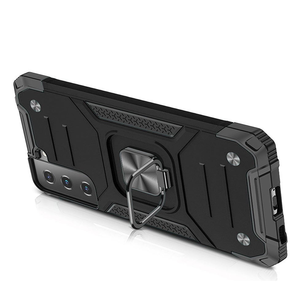 For Samsung Galaxy S20 Armor Hybrid with Ring Stand Holder Kickstand Shockproof Heavy-Duty Durable Rugged 2in1 Black Phone Case Cover