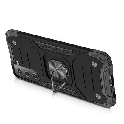 For Samsung Galaxy S20 Armor Hybrid with Ring Stand Holder Kickstand Shockproof Heavy-Duty Durable Rugged 2in1 Black Phone Case Cover