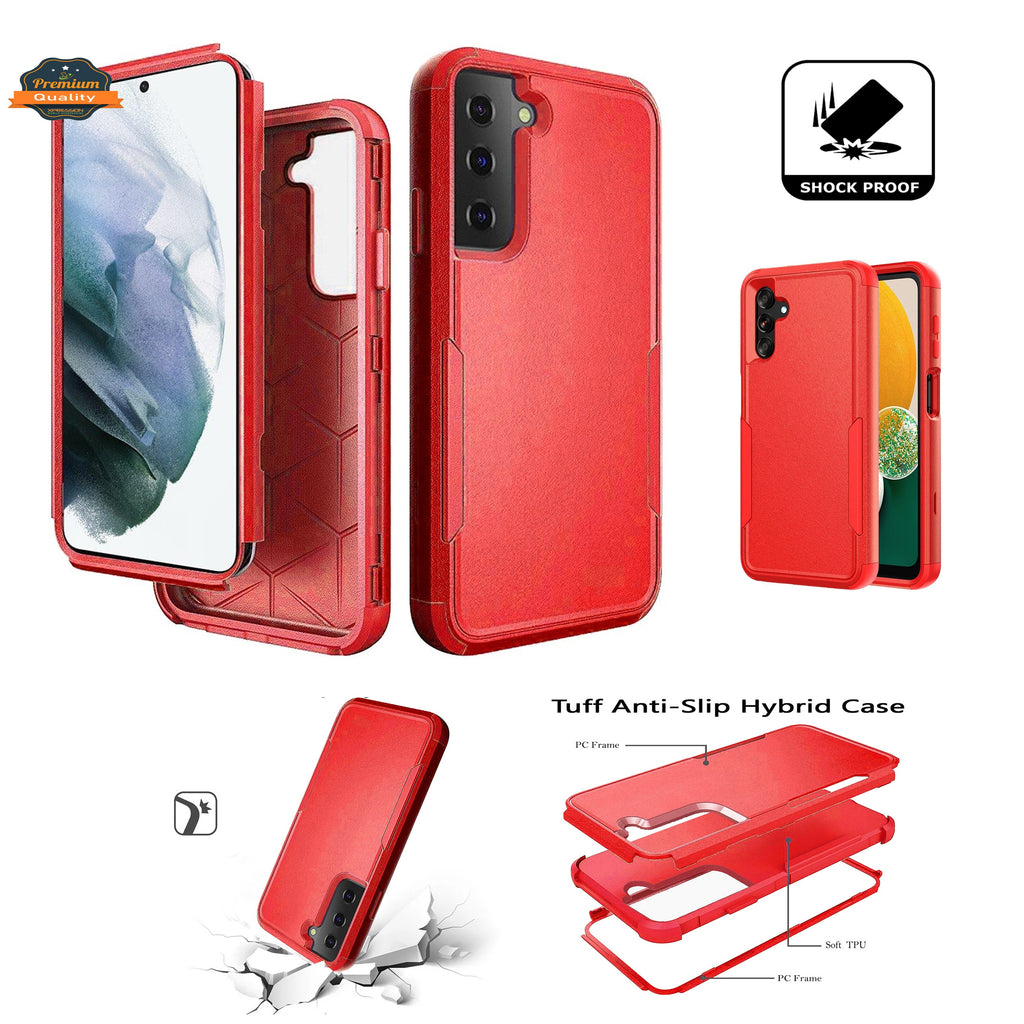 For Samsung Galaxy A13 5G Hybrid Rugged Hard Shockproof Drop-Proof with 3 Layer Protection, Military Grade Heavy-Duty Armor Design Red Phone Case Cover