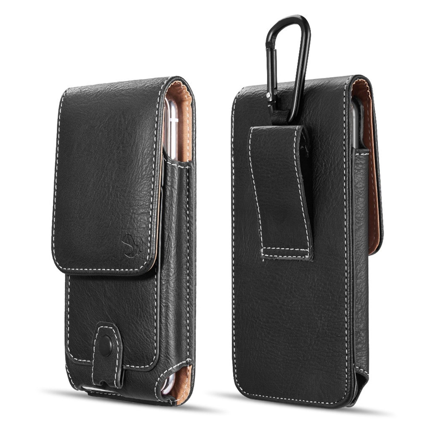 For Samsung Galaxy A23 5G Universal Vertical Leather Case Holster with Credit Card Holder, Belt Loop & Carabiner Carrying Phone Pouch [Black]