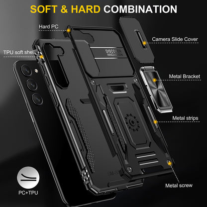 For Samsung Galaxy S23 /Plus /Ultra Hybrid Slide Camera Protection & Built-in 360° Rotate Ring Stand, Heavy Duty Military Grade  Phone Case Cover