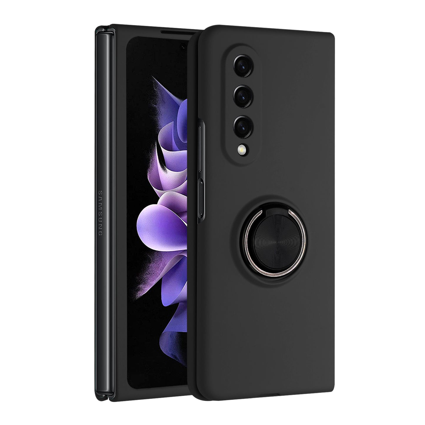 For Samsung Galaxy Z Fold 4 5G Hybrid 360 Rotatable Metal Invisible Ring Stand Holder Fit Magnetic Car Mount Shockproof  Phone Case Cover