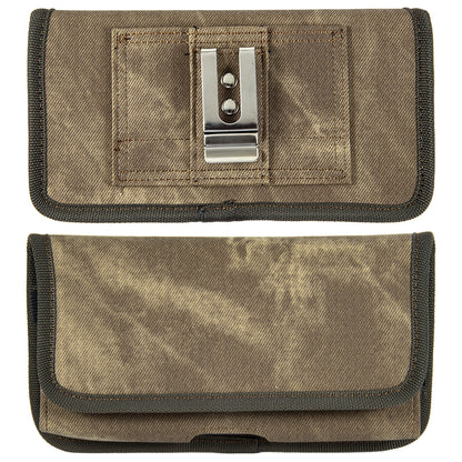 For Samsung Galaxy A23 5G Universal Horizontal Cell Phone Case Fabric Holster Carrying Pouch with Belt Clip and 2 Card Slots fit XLarge Devices [Brown Denim]