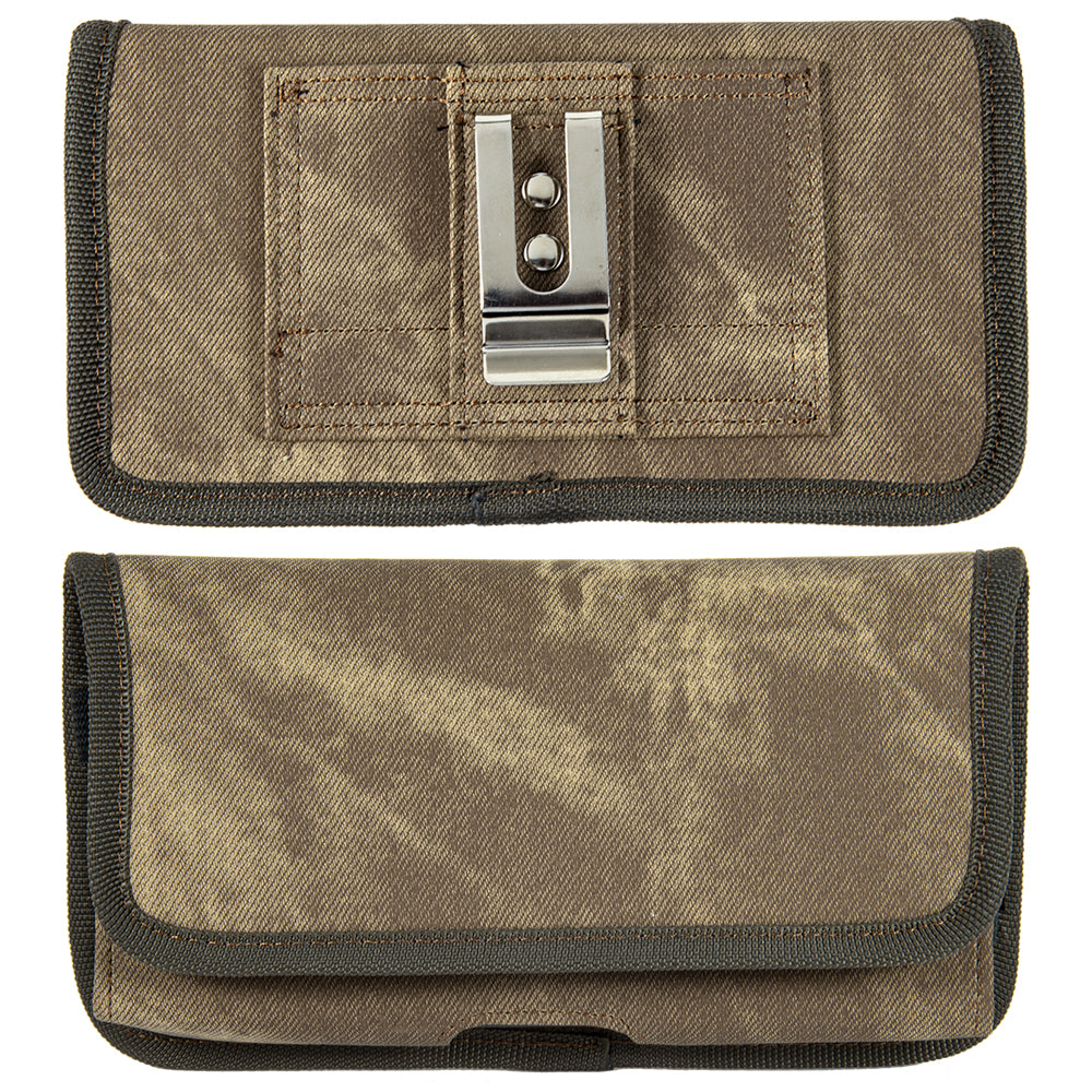 For Samsung Galaxy S21+ Plus Universal Horizontal Cell Phone Case Fabric Holster Carrying Pouch with Belt Clip and 2 Card Slots fit Large Devices 6.3" [Brown Denim]