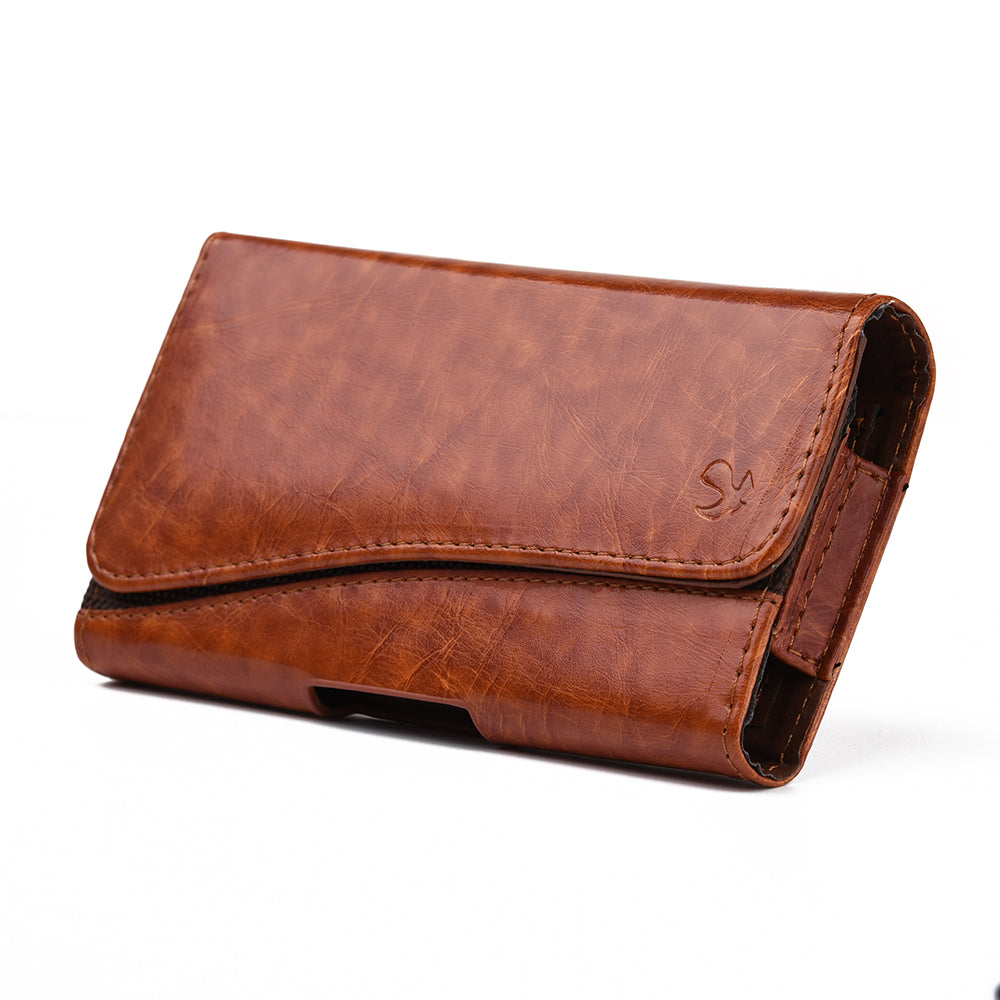 For Nokia C200 Universal Horizontal Leather Case Belt Clip Holster with Clip Loops Cell Phone Carrying Pouch [Magnetic Closure] [Brown]
