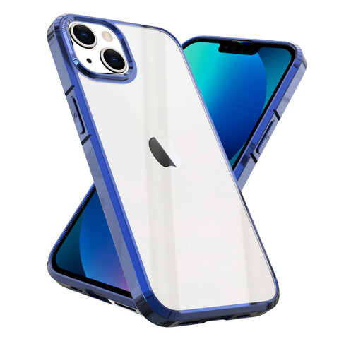For Apple iPhone 13 Pro Max 6.7" Transparent Designed Slim Thick Hybrid Hard PC Back and TPU Frame Bumper Protective Clear / Blue Phone Case Cover