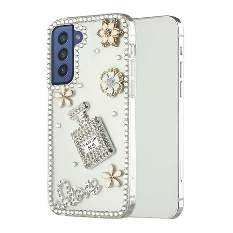 For Samsung Galaxy S21 Luxury Bling Clear Crystal 3D Full Diamonds Luxury Sparkle Rhinestone Hybrid Protective Perfume Hearts Flower Phone Case Cover