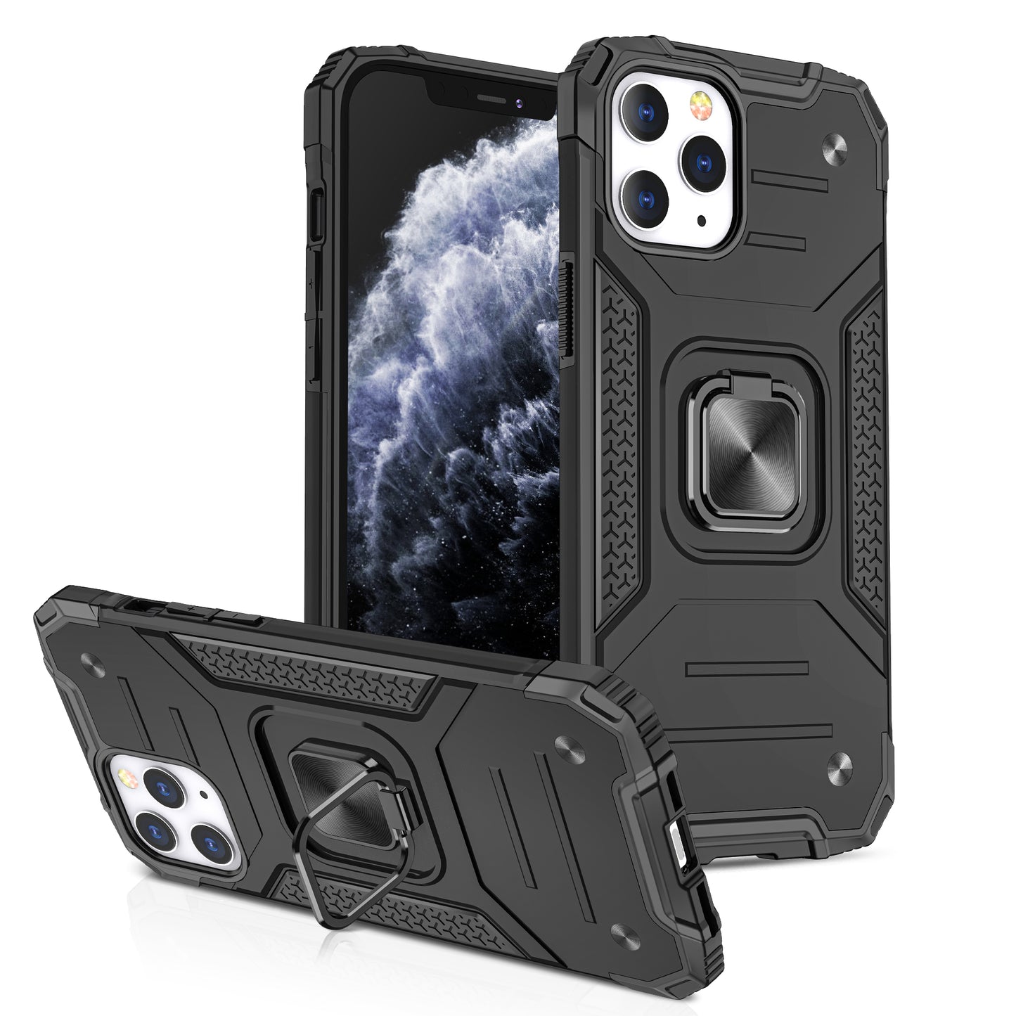 For iPhone 14 Pro (6.1") Armor Hybrid with Ring Holder Kickstand Shockproof Heavy-Duty Durable Rugged Dual Layer  Phone Case Cover