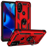 For Motorola Moto G Pure Hybrid Armor Durable 360 Degree Rotatable Ring Stand Holder Kickstand Fit Magnetic Car Mount Red Phone Case Cover