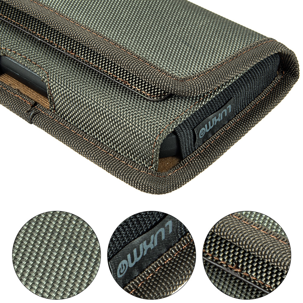 For Samsung Galaxy S21+ Plus Universal Horizontal Cell Phone Case Nylon Holster Carrying Pouch with Belt Clip and 2 Card Slots fit Large Devices 6.3" [Midnight Green]