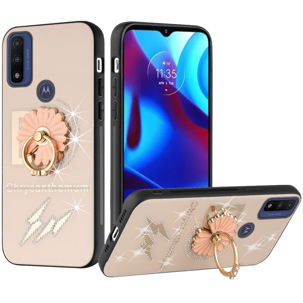 For Motorola Moto G Power 2022 Diamond Bling Sparkly Glitter Ornament Engraving Hybrid Ring Stand Holder Rugged Fashion  Phone Case Cover