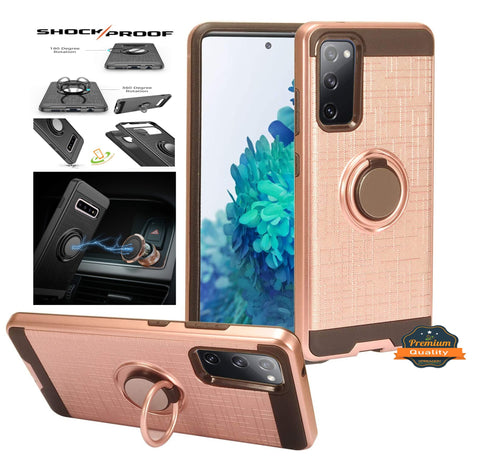For Motorola Moto G 5G UW, Moto One Lite Hybrid 360° Ring Armor Shockproof Dual Layers Rugged 2 in 1 Holder with Ring Stand Rose Gold Phone Case Cover