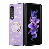 For Samsung Galaxy Z Fold 3 5G Diamond Bling Sparkly 3D Ornaments Engraving Hybrid Ring Stand Holder Fashion  Phone Case Cover