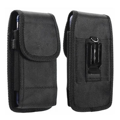 For Nokia C200 Nylon Canvas Fabric Waist Belt Holster Vertical Pouch Holds Large Phone Works with Thick Cases Universal Cover [Black]