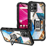 For T-Mobile Revvl 6 Pro 5G /Revvl 6 5G Marble IMD Design Hybrid with Magnetic Ring Stand Kickstand Heavy Duty  Phone Case Cover