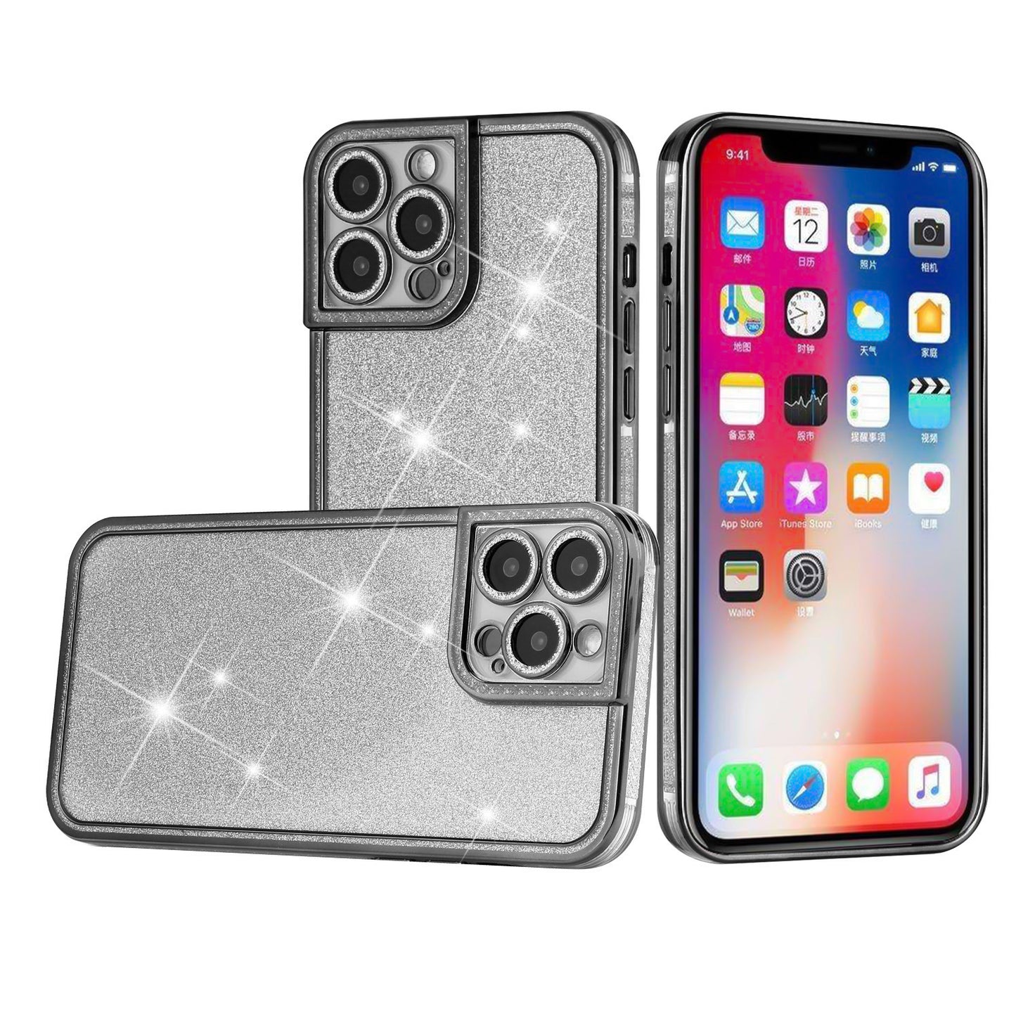 For Apple iPhone 13 Pro Max Luxury Chromed Edge Glitter Star Bling Thick TPU Shiny Bling Protective Frame  Phone Case Cover