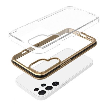 For Samsung Galaxy S22 Ultra Electroplated Gold Frame Glitter Bling Transparent Hybrid Hard PC + TPU Rubber Shockproof  Phone Case Cover