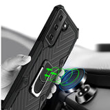 For Samsung Galaxy S21 FE /Fan Edition with Magnetic Ring Holder 360° Rotating Kickstand PC & TPU Dual Layer Hybrid Full-Body Drop Proof Rugged  Phone Case Cover
