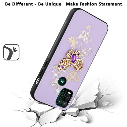 For Samsung Galaxy S21 Plus 3D Diamond Bling Sparkly Glitter Ornaments Engraving Hybrid Metal Fashion Purple Garden Butterflies Phone Case Cover