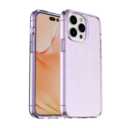 For Apple iPhone 14 Pro (6.1") Transparent Glitter Bling Sparkly Hybrid Hard PC Shell & Soft TPU Shock-Absorption Bumper Purple Phone Case Cover