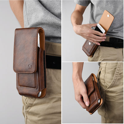 For Nokia C200 Universal Vertical Leather Case Holster with Card Slot, Rotation Belt Clip & Magnetic Closure Carrying Phone Pouch [Brown]