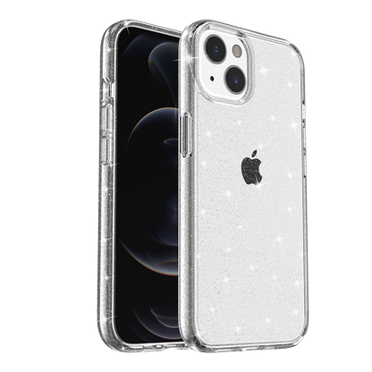 For Apple iPhone 13 Pro Max (6.7") Transparent Glitter Shiny Sparkle Bling TPU Rubber Hard Back Hybrid Armor Frame  Phone Case Cover