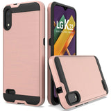 For Samsung Galaxy A22 5G Hybrid Rugged Brushed Metallic Design [Soft TPU + Hard PC] Dual Layer Shockproof Armor Impact Slim Rose Gold Phone Case Cover