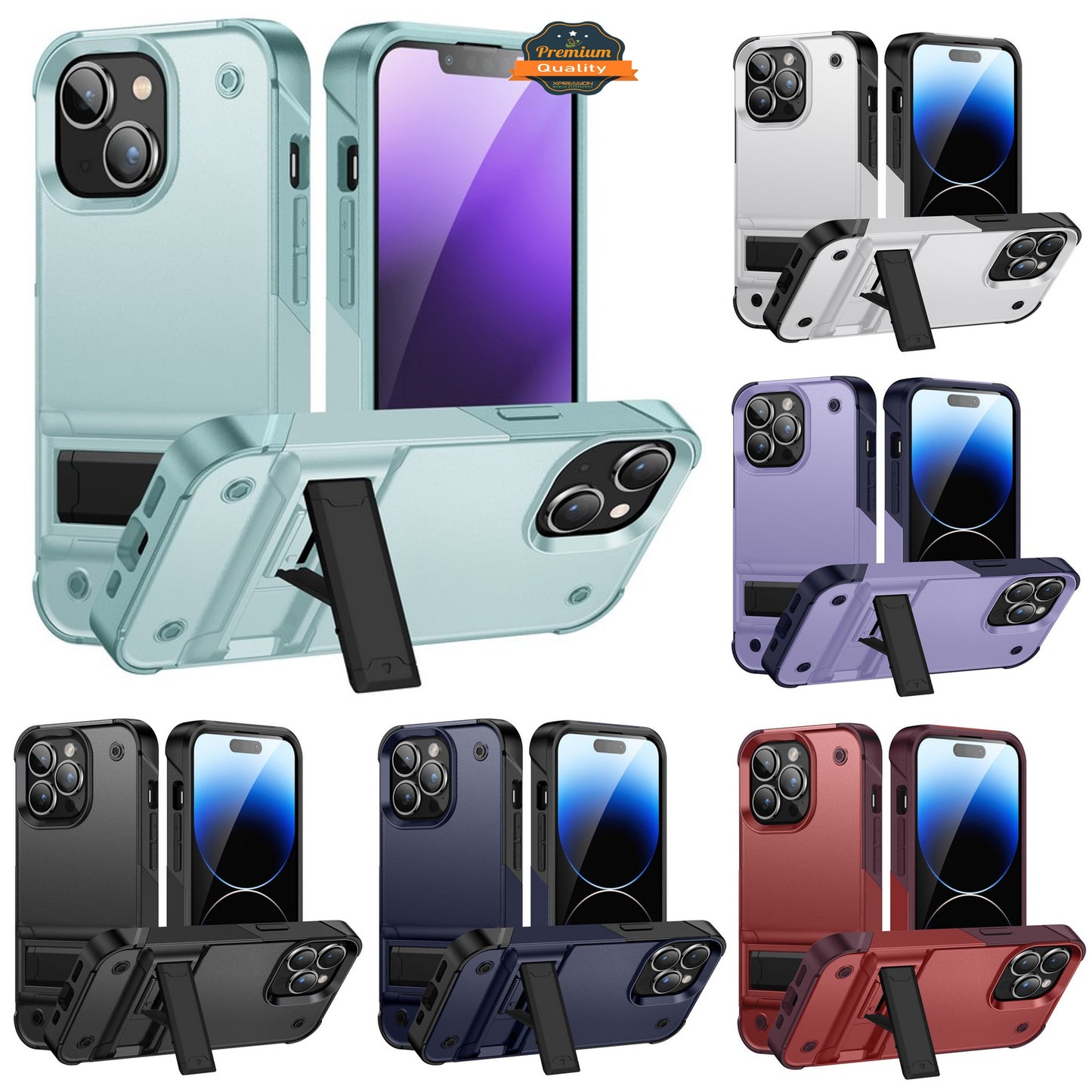 For Apple iPhone 14 /Plus Pro Max Heavy Duty with Kickstand Hybrid Sturdy Military Armor Durable Shockproof Bumper  Phone Case Cover