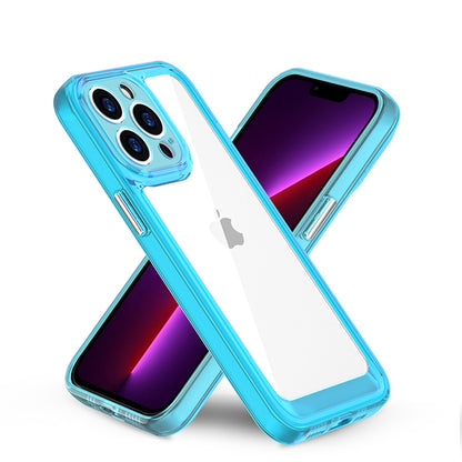 For Apple iPhone 14 Pro Max (6.7") Transparent Hybrid Silicone Rubber TPU and Hard PC Shockproof Tone Frame Bumper  Phone Case Cover