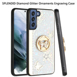 For Samsung Galaxy S22 /Plus Ultra Diamond Bling Sparkly 3D Ornaments Engraving Hybrid with Ring Stand Holder Rugged Fashion  Phone Case Cover