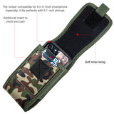 Universal Vertical Nylon Cell Phone Holster Case with Dual Credit Card Slots, Belt Clip Pouch and Belt Loop for Apple iPhone Samsung Galaxy LG Moto All Mobile phones Size 7" Universal Nylon [Green Camo]