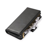 For Samsung Galaxy S9 Leather Zipper Wallet Case 9 Credit Card Slots Cash Money Pocket Clutch Pouch with Stand & Strap Black Phone Case Cover