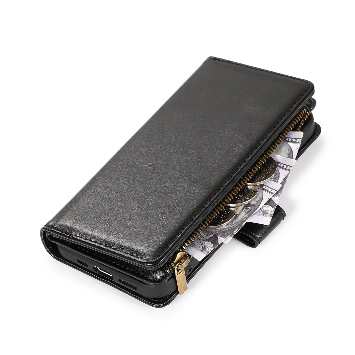 For Apple iPhone 8 Plus/7 Plus/6 6S Plus Leather Zipper Wallet Case 9 Card Slots Cash Pocket Clutch Pouch with Stand & Strap  Phone Case Cover