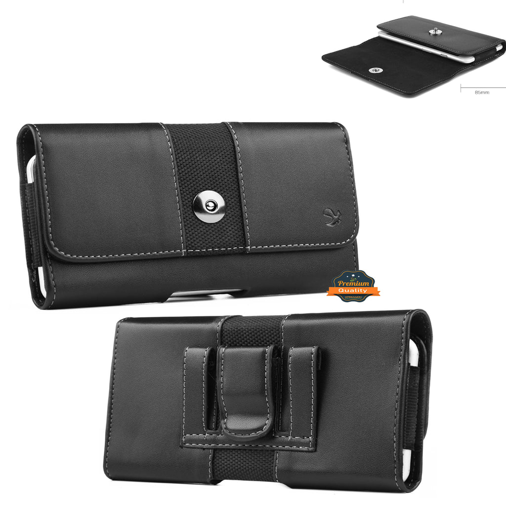For Nokia C200 Universal Leather Case with Belt Clip and Loop Holster Phone Cover Magnetic Closure Horizontal Carry-on Pouch [Black]