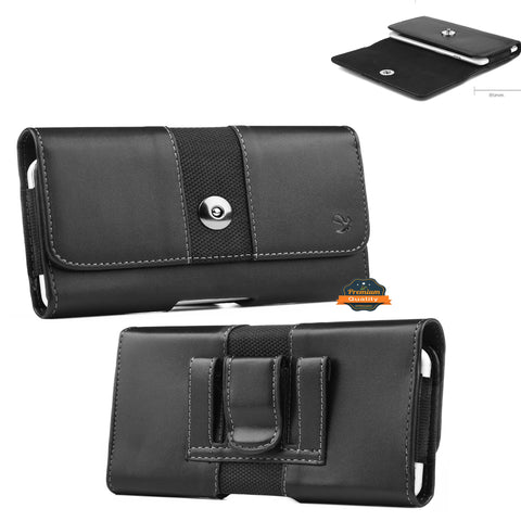 For Nokia C200 Universal Leather Case with Belt Clip and Loop Holster Phone Cover Magnetic Closure Horizontal Carry-on Pouch [Black]