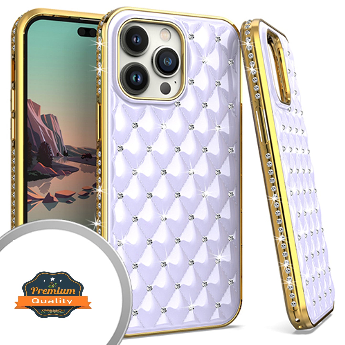 For Apple iPhone 14 Plus /Pro Max Diamonds Fashion Bling Rhinestone Glitter Luxury Plating Hybrid TPU Sturdy Hard PC TPU Back  Phone Case Cover