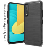 For Samsung Galaxy A03S Slim Protective Hybrid TPU 2-Piece Bumper Shockproof with Brushed Metal Texture Carbon Fiber Hard PC Back  Phone Case Cover