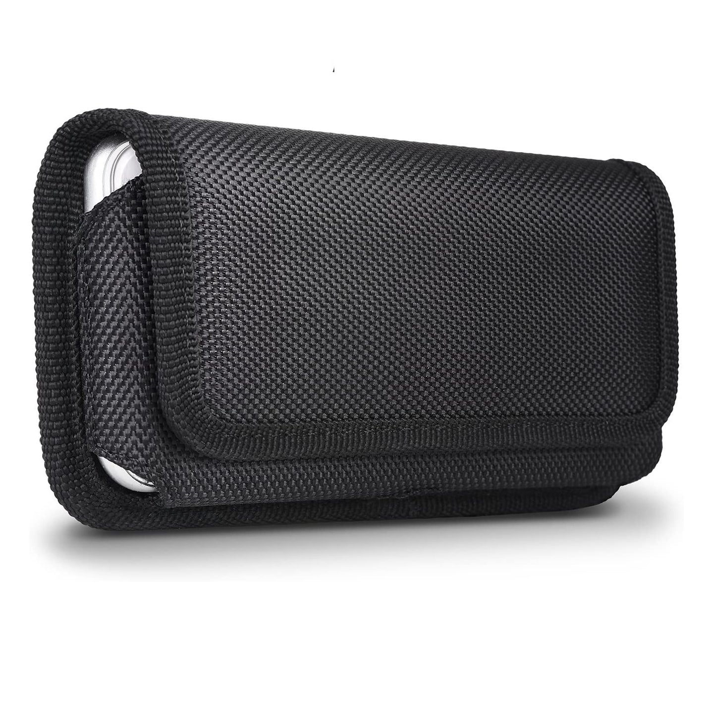 For Nokia C200 Nylon Canvas Fabric Waist Belt Holster Horizontal Pouch Holds Large Phone Works with Thick Cases Universal Cover [Black]