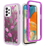 For OnePlus 10T 5G Stylish Flower Design 2in1 Hybrid Dual Layer Armor Hard PC Rubber TPU Shockproof Front Frame Exotic Purple Floral Phone Case Cover