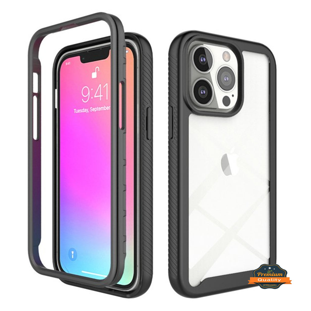 For Apple iPhone 13 Pro Max (6.7") Full Body Armor Slim Hybrid Double Layer Hard PC + TPU Transparent Back Rugged Shockproof  Phone Case Cover