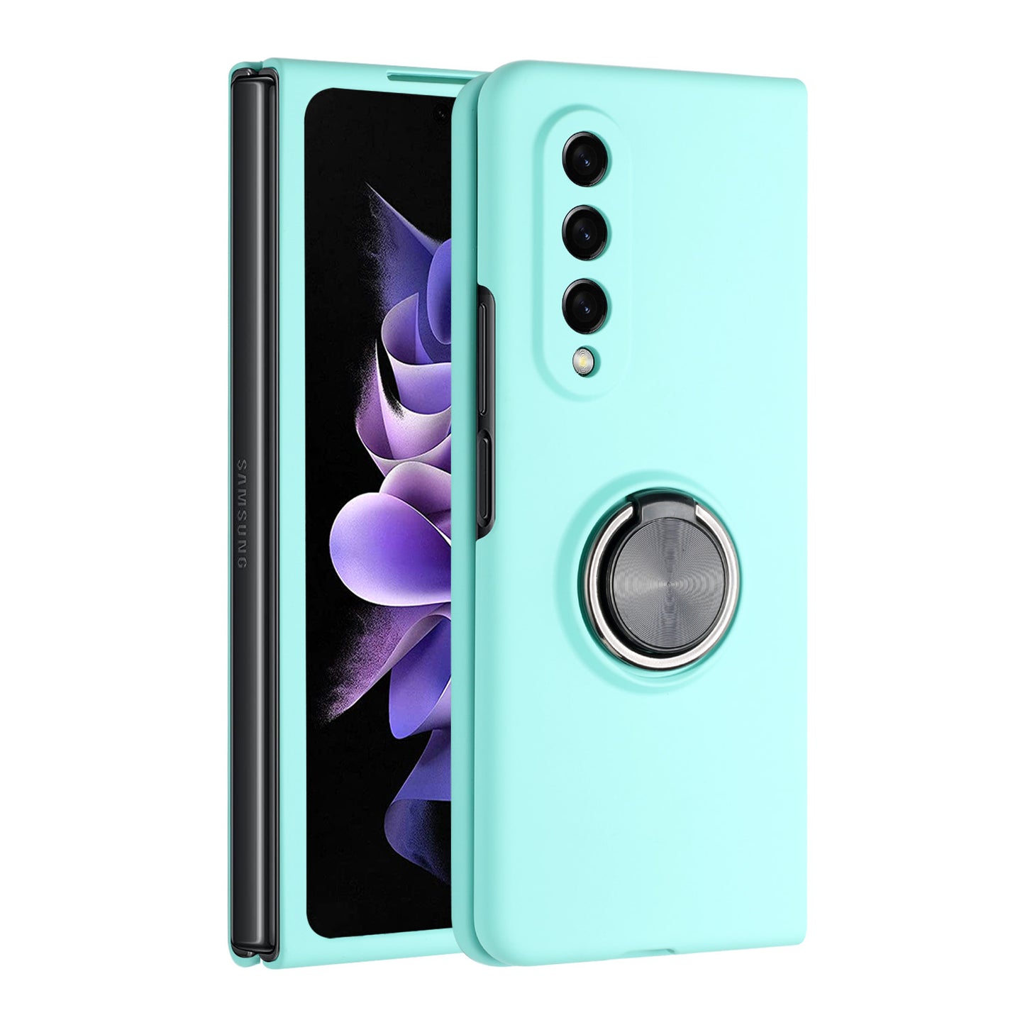 For Samsung Galaxy Z Fold 4 5G Hybrid 360 Rotatable Metal Invisible Ring Stand Holder Fit Magnetic Car Mount Shockproof  Phone Case Cover