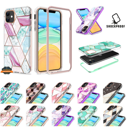 For Apple iPhone 14 (6.1") Dual Layer Hybrid Shockproof Fashion Design IMD Electroplating 2in1 Hard TPU Frame  Phone Case Cover