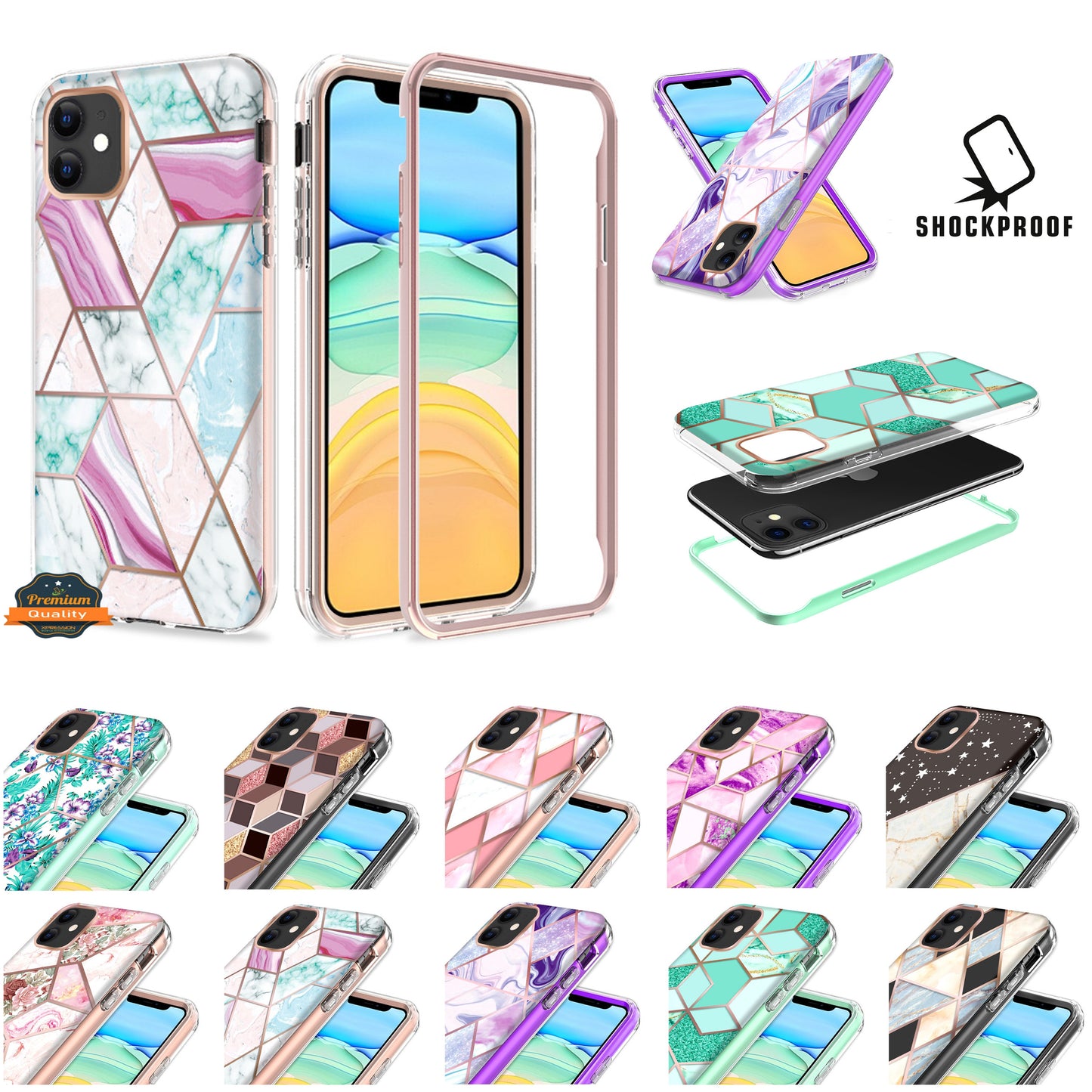 For Apple iPhone 14 Plus (6.7") Dual Layer Hybrid Shockproof Fashion Design IMD Electroplating 2in1 Hard Frame  Phone Case Cover